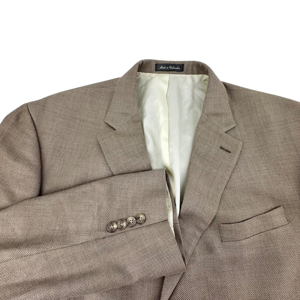 Oscar de la Renta Blazer Jacket Mens 46L Tan Silk Wool Blend 3 Button Coat